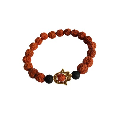 Hamsa Hand Rudraksha Lava Stone Bracelet